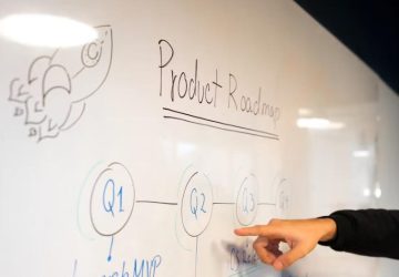 Team planning a product roadmap on a whiteboard - UAE SME Business Development